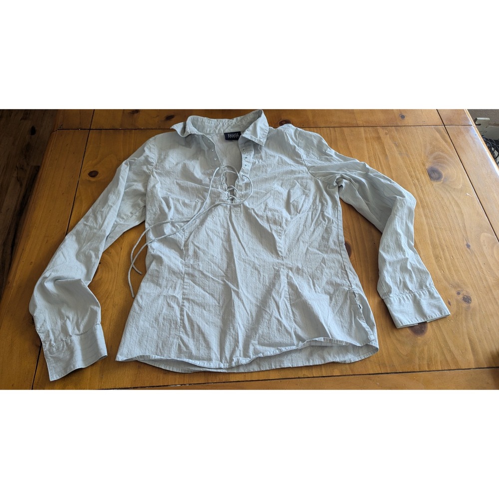Hillard & Hanson Womens Lace Up V-Neck Textured Stripe Blouse Size 6